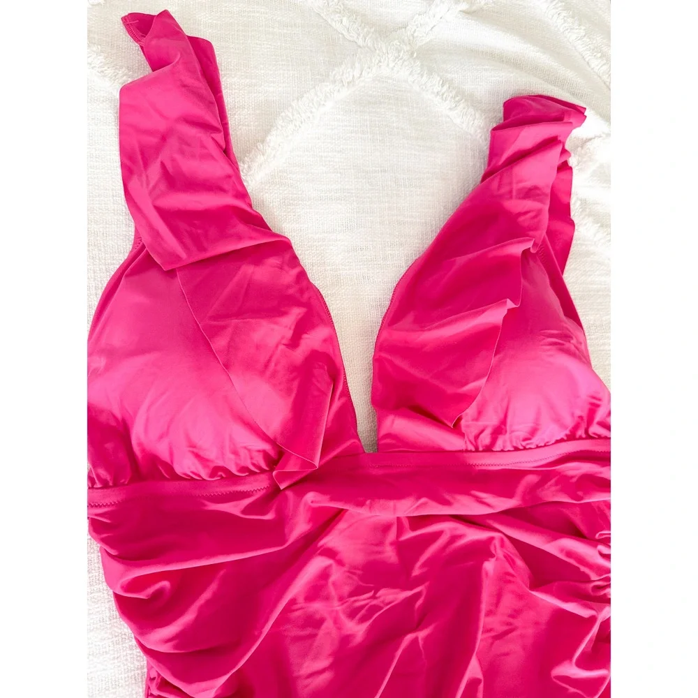 J. Crew | NWT | Ruched ruffle one-piece swimsuit in Radiant Fuchsia | Sz 22